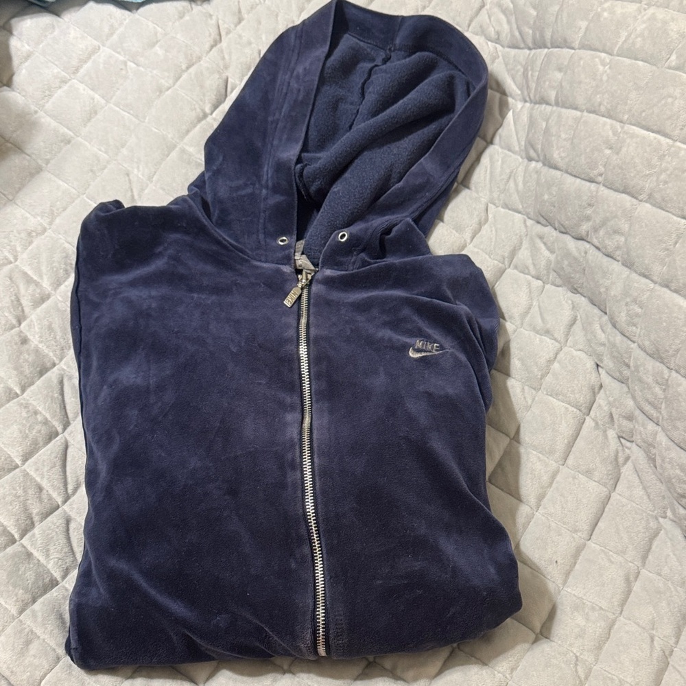 Nike Dark Blue Velour Zip Hoodie